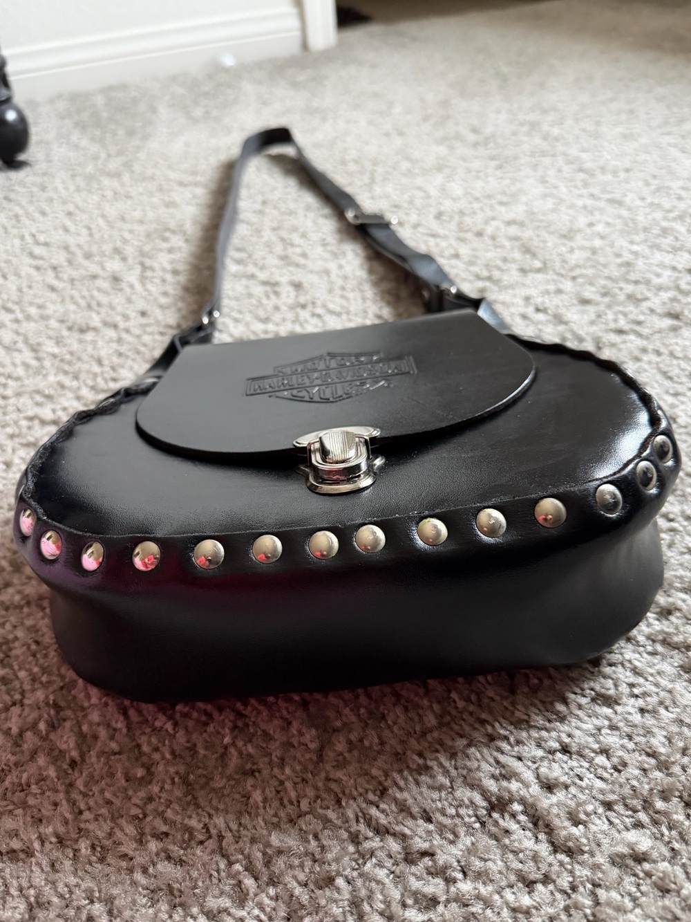 Harley-Davidson Black Leather Studded Bag - Picture 5 of 9
